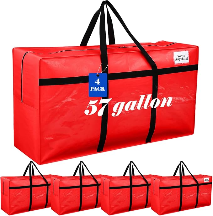Windyun 4 Pack 57 Gallon Extra Large Moving Bags XXL Heavy Duty Storage Bag with Strong Zipper Handle Jumbo Big Tote Box Foldable for College Dorm Travel Clothes Duffle Blanket Pillow(Red) - Image 2