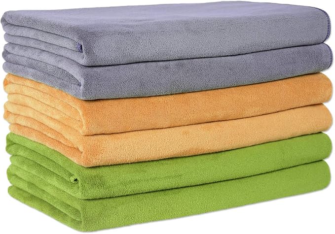 JML Microfiber Towels, Bath Towel Sets (6 Pack, 27" x 55") - Extra Absorbent, Fast Drying, Multipurpose for Bath, Swimming, Fitness, Sports, Yoga, Grey, Yellow, Green by JML