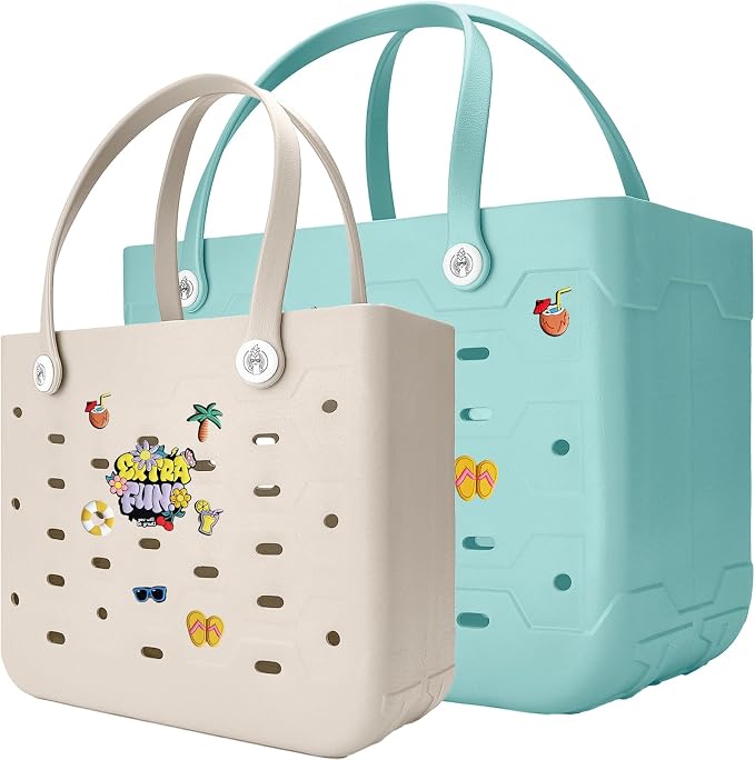 2-Pack Large Beach Bags XL & M Waterproof Tote, Sandproof, Washable- Essentials: Pool, Boat, Sports, Groceries by Unknown