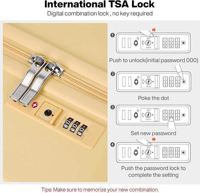 mixi Carry on Luggage, Suitcase with Spinner Wheels 16in Luggage Hardshell Lightweight Rolling Suitcases PC with Cover & TSA Lock, Lark Yellow - Image 7