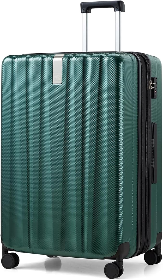 Hanke 29 Inch Expandable Checked Luggage Lightweight PC Hard Shell Luggage Suitcases with Wheels Travel Luggage Rolling Large Suitcase Travel Luggage Bag for Study Abroad.(Blackish Green) by Hanke