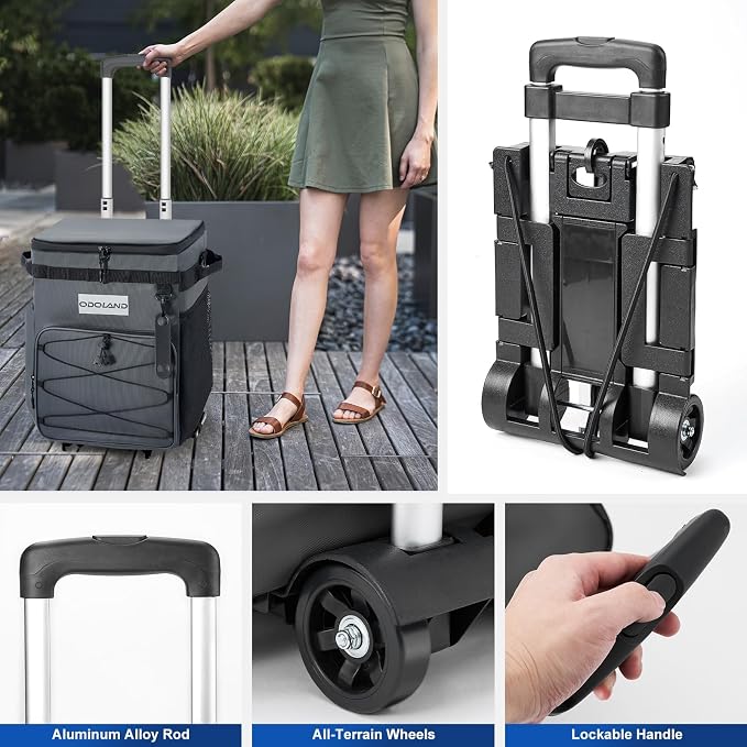 Odoland 72 Can Rolling Cooler Bag with Wheels & Handle, Collapsible Insulated Ice Chest for Beach, Camping & Tailgating - Portable Travel Soft Cooler on Wheels, Collapses for Easy Storage - Image 7