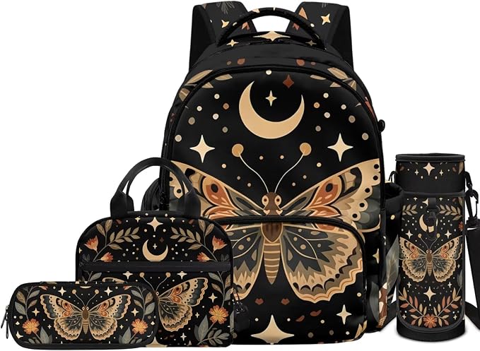 4 PCS Cute School Backpack for Boys Butterfly Schoolbag Rucksack with Lunch Box Handbag and Pencil Case Bottle Sleeve Pouch Set for Elementary Middle School - Image 2