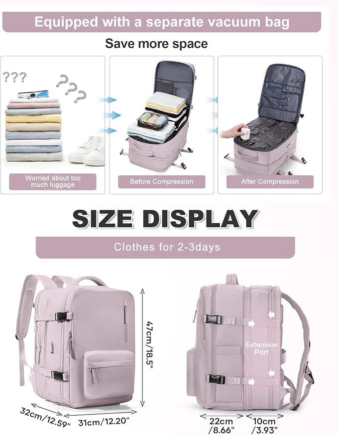 VGCUB Vacuum Backpack Travel with Pump, Vacuum Seal Compression Bags Laptop Backpack Personal Item - Image 2