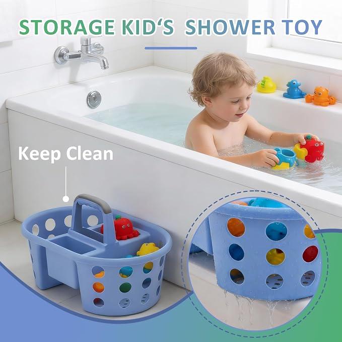 SIMPLYKLEEN Large Shower Caddy Portable 2PC - Made in USA Plastic Jumbo Size Dorm Storage Candy Tote with Handle Shower Organizer for Bathroom, Pantry, Kitchen, College Dorm, Green/Periwinkle - Image 8