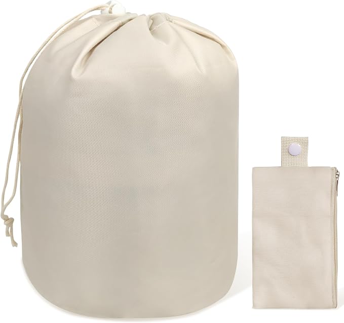 INVODA Drawstring Makeup Bag for Women Cosmetic Bag Large Travel Make up Bags Portable Barrel Toiletry Bag Toiletries Pouch Travel Cosmetic Organizer (White) by INVODA
