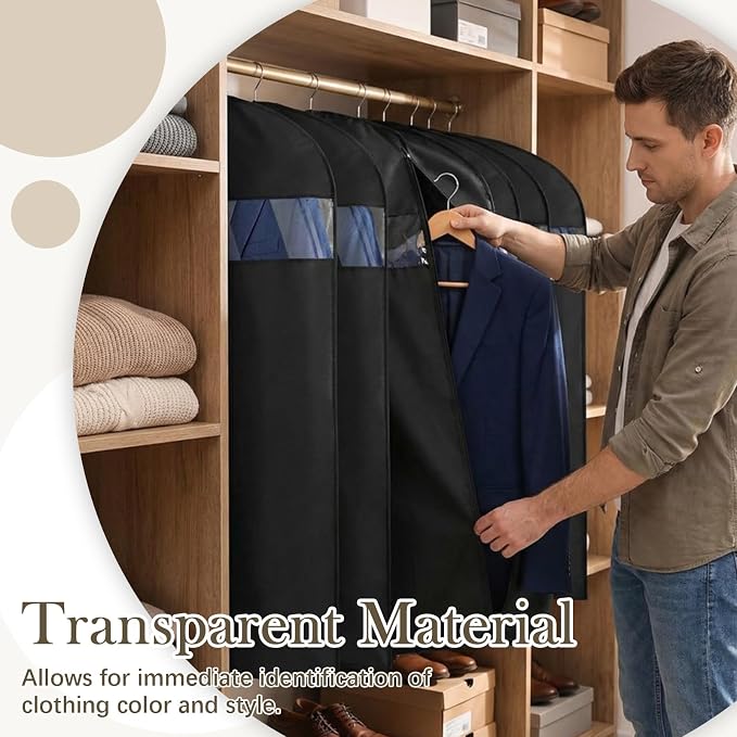 Amylove 20 Pcs 43“ Suit Garment Bags for Closet Storage and Travel, Hanging Clothes Covers with Zipper and Clear Window, Dust Resistant Suit Bags for Suits Jackets Coats Dresses - Image 6