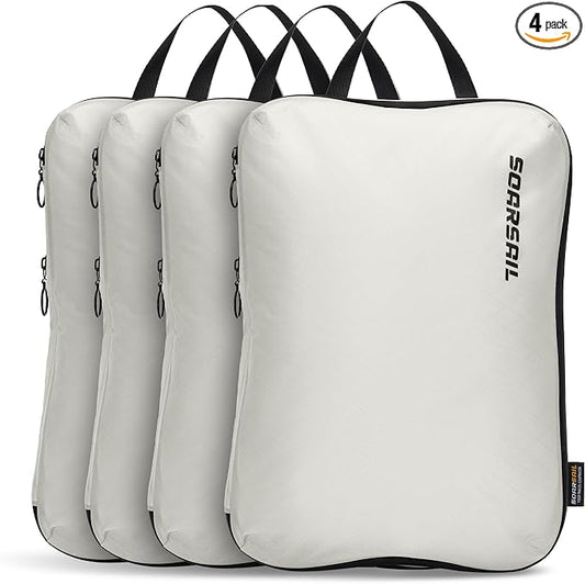 4 Pack Ultralight Compression Packing Cubes for Travel, White | 100D Composite Nylon, Translucent Design, Water Repellent and Tear-resistant, Odor and Dust Protection, Compression Reliable by SOARSAIL