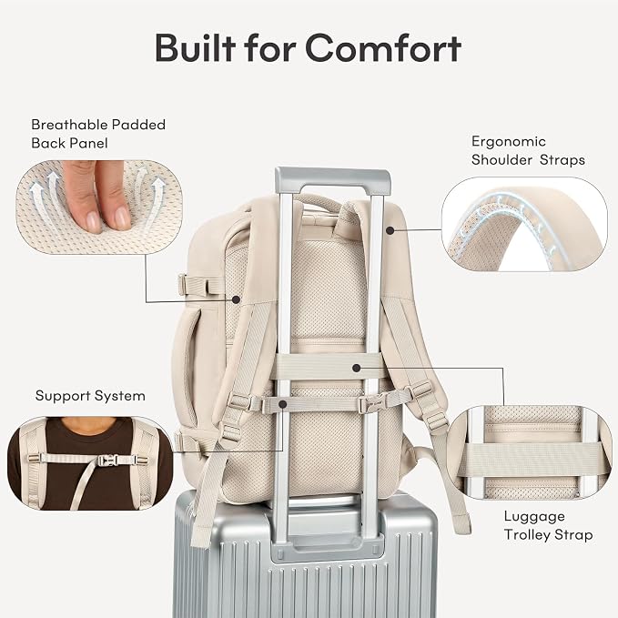 mibasies 30L Travel Backpack for Women & Men: Flight Approved Carry On Backpack, TSA Personal Item Bag with Water Bottle Pocket, Weekender Essentials Backpacks fits 15.6" Laptop - Beige - Image 8