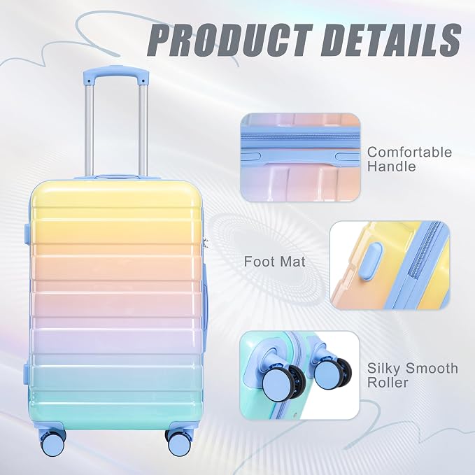 GDFStudio 20"/24"/28" 3-Piece PC Spinner Wheel Luggage Set, Carry-On Suitcase with Gradient Color and TSA Combination Lock - Blue+Yellow - Image 5
