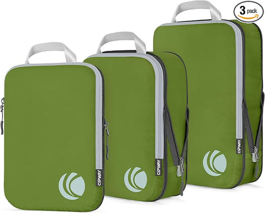 Cipway Compression Packing Cubes Set, Ultralight Expandable Travel Packing Organizers for Carry on Luggage (Green 3pcs) by Cipway