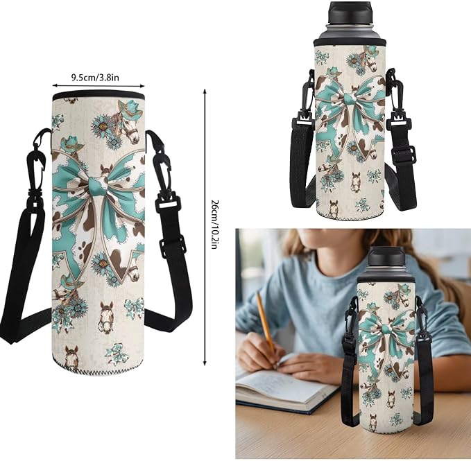 Cow Print Bow 4Pcs Kids Backpack Set, 17 Inch School Bag | Lunch Bag, Water Bottle Holder, Lightweight Durable 600D Material, Multi Pockets, for Boys Girls Elementary Middle School - Image 7