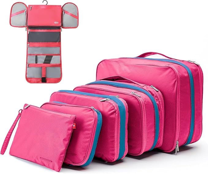Bee Nesting BeeNesting Waterproof Compression Packing Cubes 5/6/8 sets, Large Travel Packing organizers for Carry on Luggage, 2 Sides Expandable Storage Bags by BeeNesting