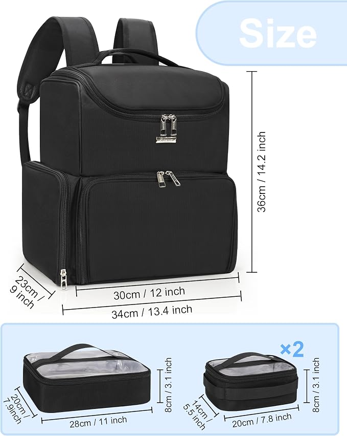 Relavel Makeup Backpack Large Makeup Bag with 3 Clear Set Bags, Dual Layer Professional Cosmetic Organizer Travel Train Case Makeup Artist Kit with Adjustable Dividers & Easy to Clean Lining, Black - Image 6