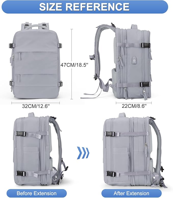 coofay Expandable Backpack For Traveling On Airplane Carry On Backpack Flight Approved Personal Item Travel Backpack For Women Men Airline Approved Gym Bag With Shoe Compartment Travel Weekender Bag - Image 4