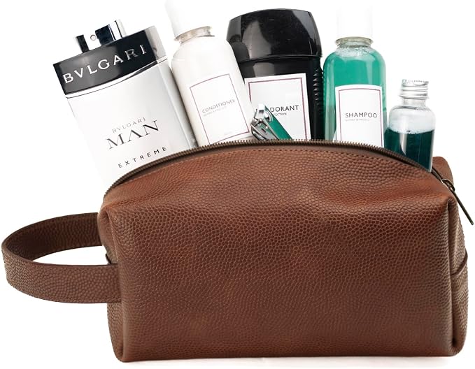 Leather Toiletry Bag for Men – Water Resistant Travel Dopp Kit - Premium Full Grain Leather Cosmetic Case- Perfect Gifts for Him - Mens Toiletry Bag (Whiskey) - Image 5