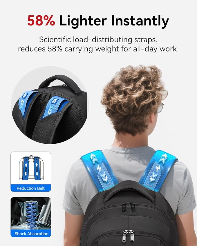 CROSSGEAR Travel Laptop Backpack for Men, 15.6-Inch Large Computer Business Backpack, Multi-pocket, USB Port, Breathable Padded, Water Resistant Work Casual Daypacks - Image 4