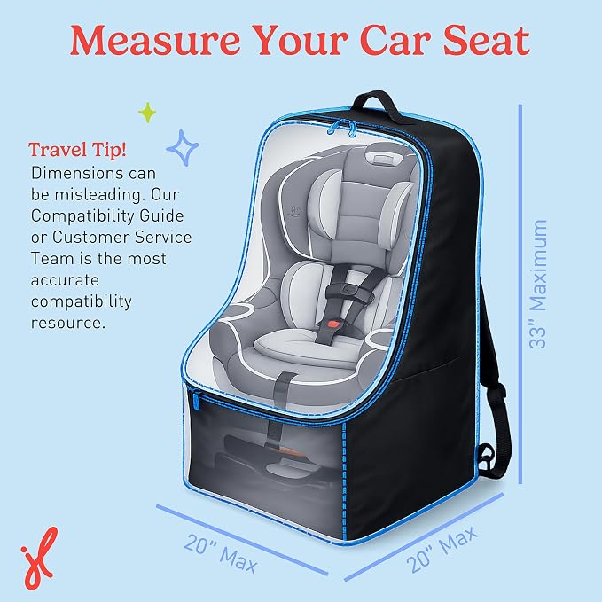 J.L. Childress Padded Backpack Car Seat Bag - Car Seat Travel Bag for Airplane, Cover Fits Most Baby & Infant Carriers & Boosters, Airport Accessories for Gate Check or Baggage Check - Ultimate, Black - Image 3