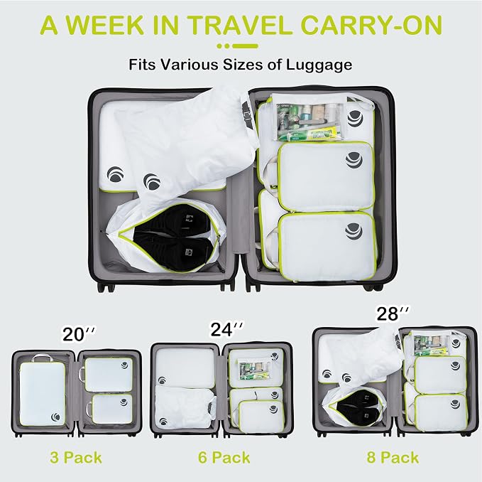 Cipway Compression Packing Cubes, Lightweight Travel Luggage Organizers with Shoe Bag, Toiletry Bag & Laundry Bag, Travel Essentials for Carry on Suitcase (8 Piece,White) - Image 7