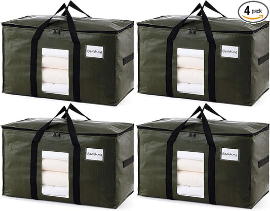 TAILI 4 Pack Green Extra Large Storage Bags, Heavy Duty Totes with Visible Window, Wrap Around Handles, Perfect for Moving by TAILI