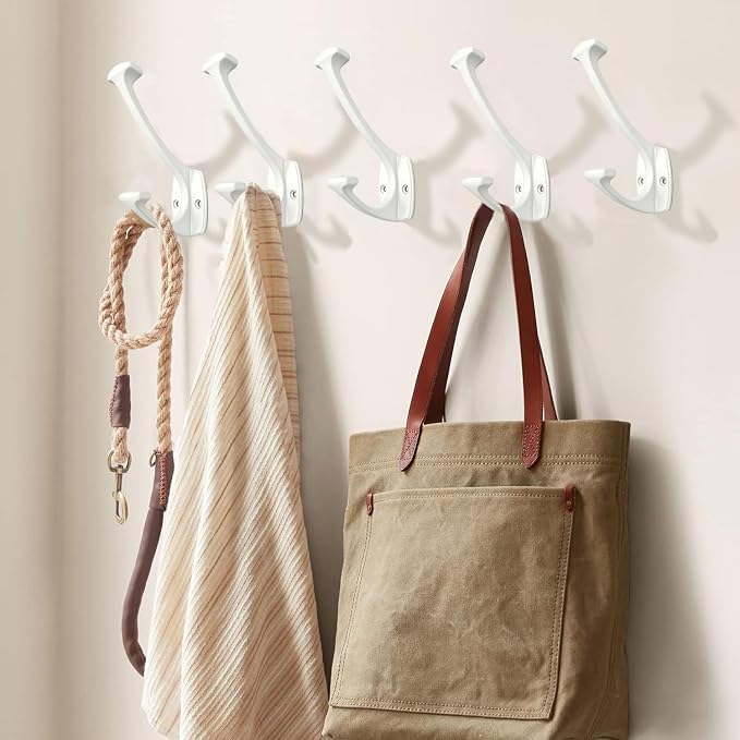 10 Pack White Hooks Decorative Heavy Duty Solid Large Coat Hooks for Towel Hanging Coats Robe Wall Mounted Towel Bags Door Back Bathroom wall Hook. - Image 5