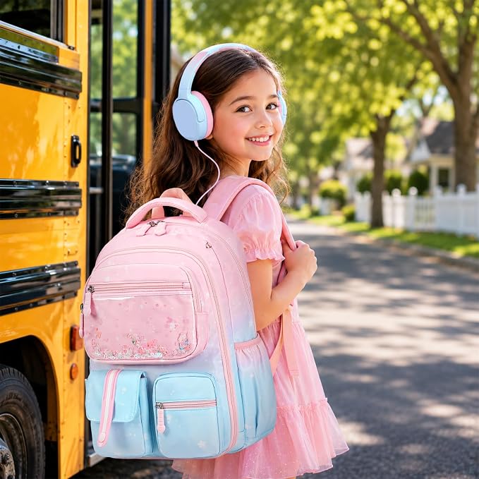 ACESAK Kids Backpack for Girls, Mermaid Backpack Set with Over-ear headphones, Lunch Bag Set for School, Girls Backpack for Elementary Middle school Teen Student(Pink Blue) - Image 4