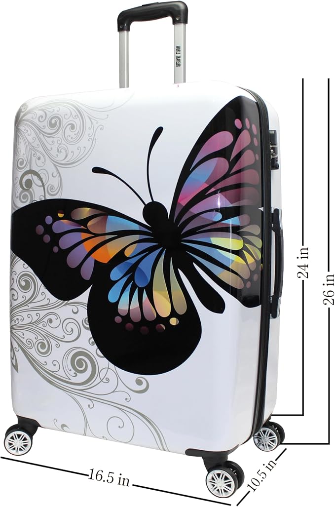 World Traveler Butterfly 24-Inch Polycarbonate Hardside Expandable Spinner Luggage with Enhanced Wheel System - Image 4