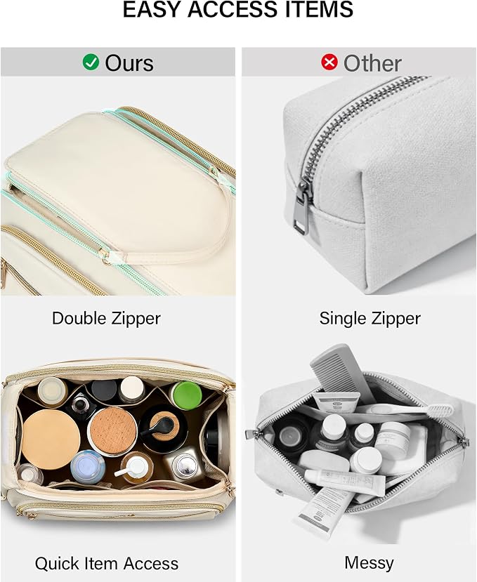 Hanke Travel Toiletry Bag, Lightweight Wide-open Makeup Bag, Dual-Layer Travel Bag for Toiletries Water-Resistant Cosmetic Bags Large Toiletry Bags for Women & Men, Travel Essentials, Off White - Image 3