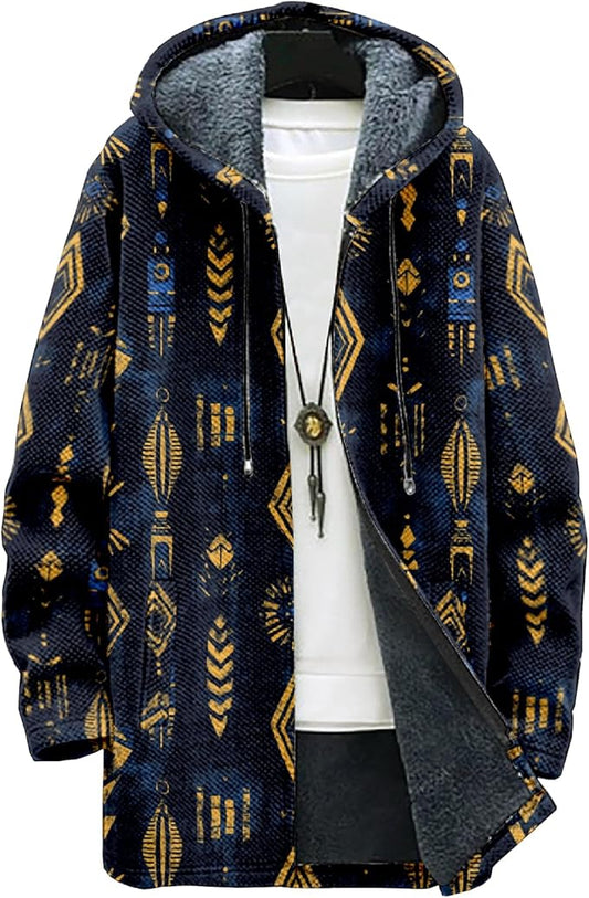 Full Zip Hoodies for Men Long Fleece Lined Knitted Hoodies with Pockets Fashion Coat Warm Cardigan for 2024