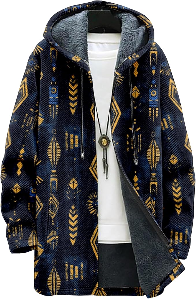 Full Zip Hoodies for Men Long Fleece Lined Knitted Hoodies with Pockets Fashion Coat Warm Cardigan for 2024