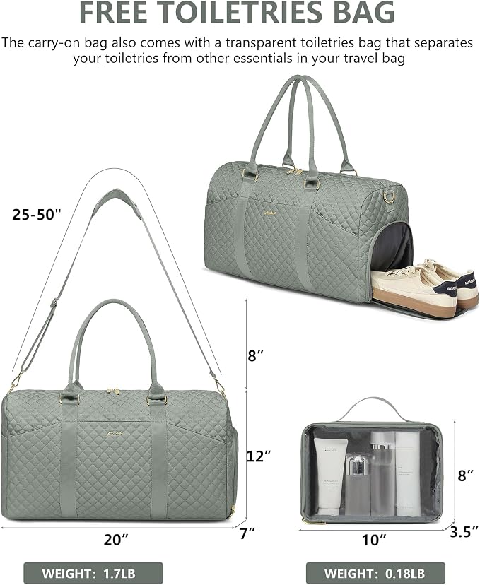 Women Weekender Travel Duffle Bag: Travel Duffel Overnight Bags with Shoe Compartment Large Carry on Tote with Toiletry Bag Weekend Traveling Yoga Gym Hospital Bag for Women with Wet Pocket Green - Image 2