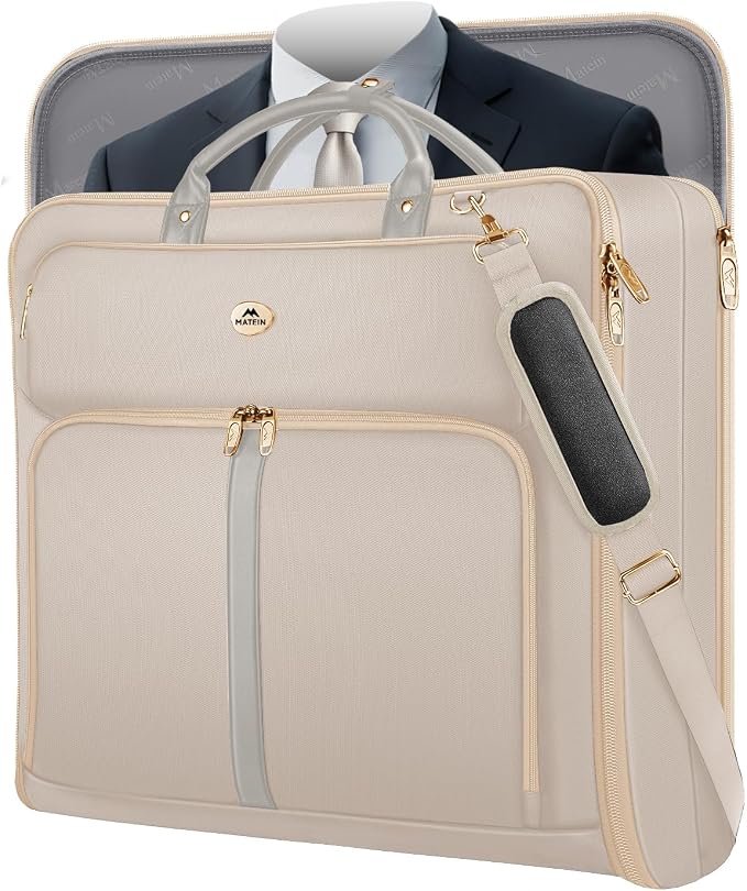 MATEIN Garment Bags for Travel for Women, Large Garment Bags for Hanging Clothes Up to 7 Suits, Business Convertible Travel Suit Carrier with Strap, Foldable Suitcase Luggage Fit 17.3" laptop, Beige - Image 9