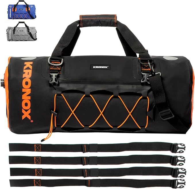 KRONOX Motorcycle Duffel Bag Waterproof, 40L Black – Durable Motorcycle Luggage & Saddle Bags. Back Seat Dry Bag for Travel, Commute & Dirt Bike Gear by KRONOXGear