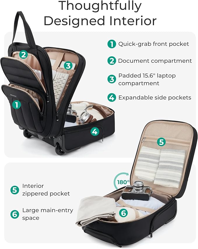 BAGSMART Small Underseat Carry on Luggage with Wheels, 16 inch Small Under Seat Luggage, Lightweight Travel Suitcase for Women, Classic - Image 4