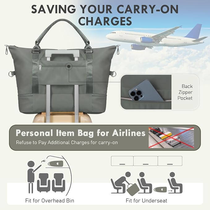 WOOMADA Weekender Overnight Bag for Women, Carry on Shoulder Travel Duffel with Shoes Compartment,Gym Bag with Toiletry Bag - Image 6