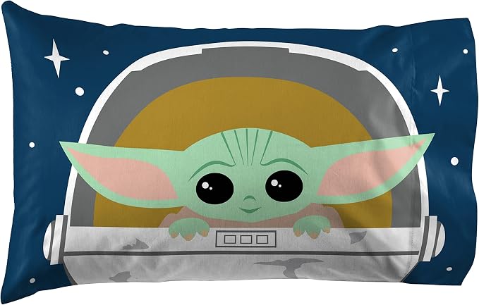 Jay Franco Kids Sheet Set with Fitted, Flat Sheets & Pillow Cover - Ultra-Soft Bedding with Pillowcase for Room Decor, Blue - Star Wars Mandalorian, 4 Piece Queen - Image 4
