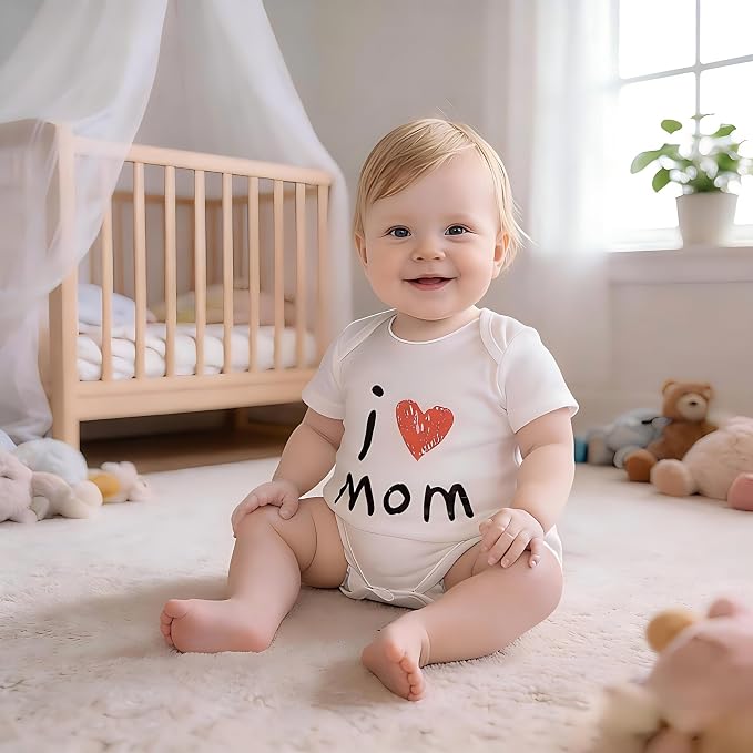 CREVENT Set for Newborns 0-3 Month 100% Cotton Bodysuit- I Love Dad & Mom Onesie 2 Packs (Grey & White Rompers with a Gift Bag) - Image 2