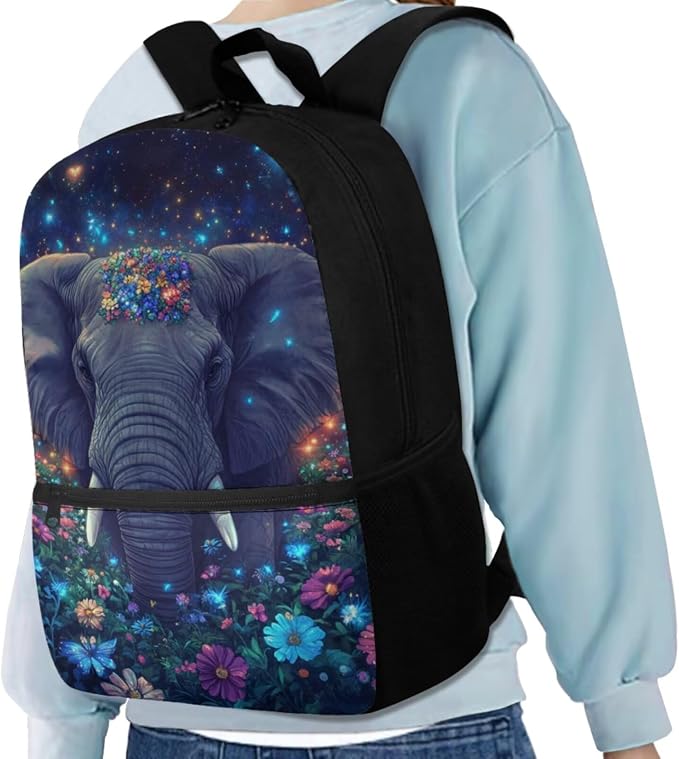Aesthetic Elephant Backpack for Kids Girls Backpack with Lunch Box Water Bottle Holder and Large Pencil Case 4PCS Set Bookbag with Front Pocket 17 inch Lightweight School Bag with Side Pocket - Image 2