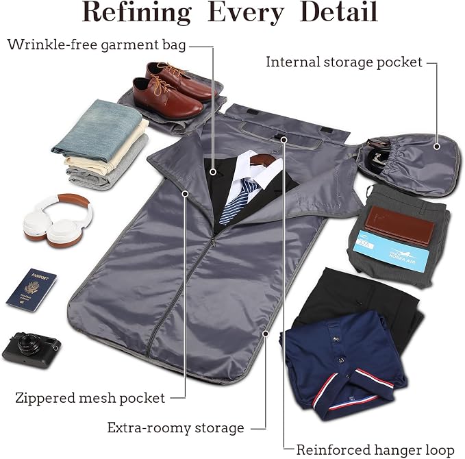Garment Duffle Bags for Travel, Carry On Garment Duffel Weekender Bag 45L | 2-days Trip,Wrinkle-Free Travel,Separate Shoe Pocket | Overnight Garment Bag for Vacation, Business Trips, Weekend - Image 3