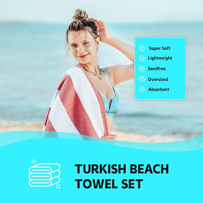 HAVLULAND Turkish Beach Towels, Oversized 40"x72" Turkish Bath Towel, Highly Absorbent Quick Dry Sand Free Beach Towels for Beach Pool Spa Gym Yoga Travel Camping Picnic Blanket - Green/Navy - Image 5