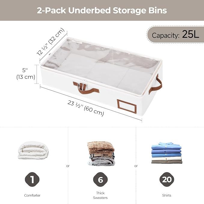 StorageWorks Under Bed Storage Containers with Handles and Label Holder, 2 Pack Ultra-thick Fabric Underbed Bins, Closet Organizer for Clothes, Blankets, Sweater - Image 7