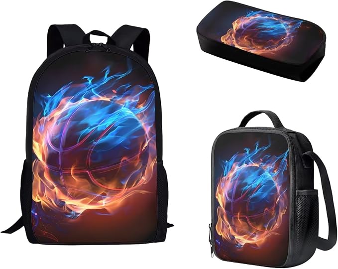 Mumeson Backpack Schoolbag Student Rucksack for Girl Boys,Basketball Backpack Large Capacity Organizer Book Bags with Insulated Thermal Lunch Bag Small Pencase by Mumeson