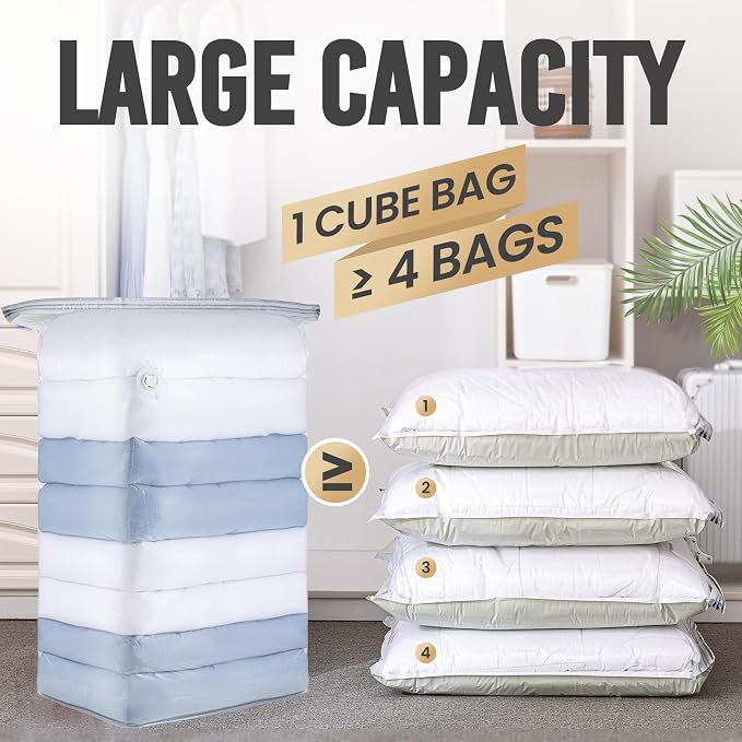 TAILI 12 Pack Vacuum Storage Bags, Jumbo Cube Space Saver (31x40x15 Inch), XL Large Vacuum Seal Bags for Comforters, Blankets, Bedding, Clothing, No Pump Compression Cube, Clear - Image 3