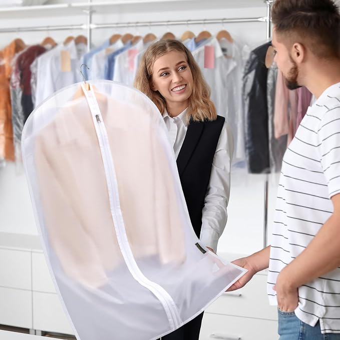 BALEINE 40'' Translucent Garment Bags, 12 Packs PEVA Dress Bag for Closet Clothes Dresses Suit Coats Storage (White, 12PK) - Image 7