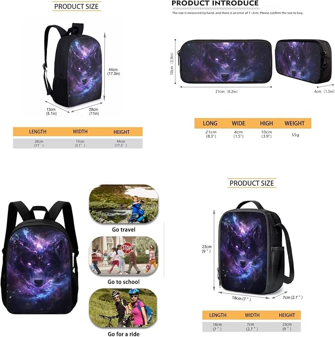 AFPANQZ Kids Backpack 3 Pieces Set Large Capacity School Bags with Heat Insulated Lunch Bags Small Pencil Bags 3 Pack - Image 5