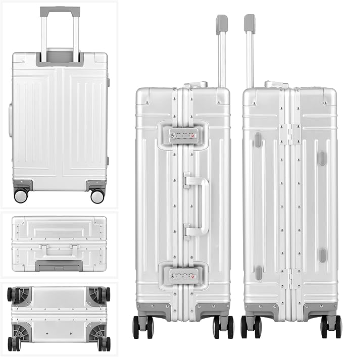 All Aluminum Magnesium Carry On Luggage，Cut from Whole Aluminum Sheet，22x14x9 Airline Approved ，（3rd Generation，Premium Magnesium Metal zipperless suitcase ） (silvery, 24inch) - Image 4