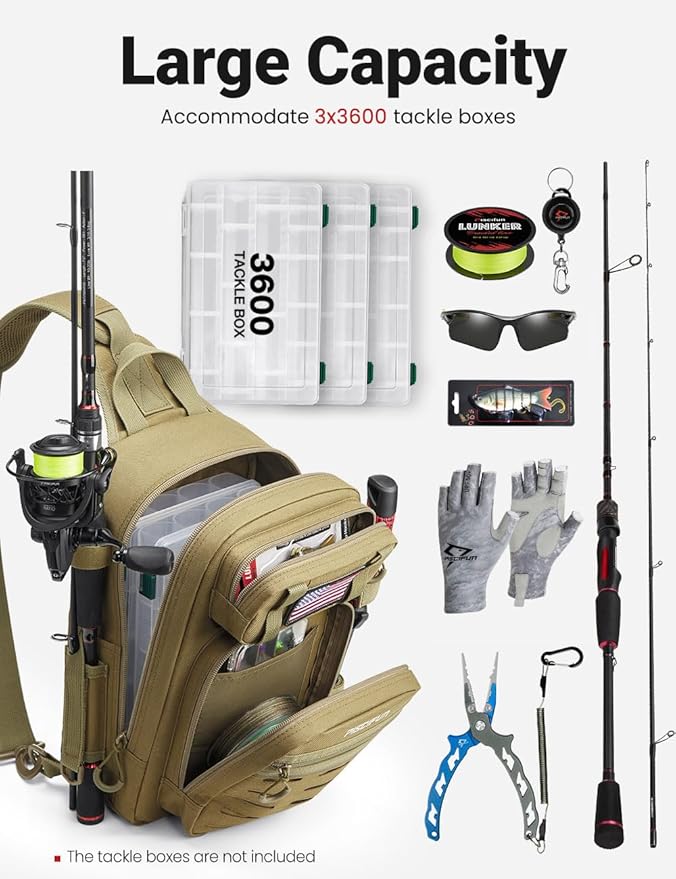 Piscifun Fishing Backpack Tackle Bag with 2 Rod Holders, Multi-Compartment Storage, MOLLE System, Water-Resistant Lightweight Outdoor Pack - Image 7