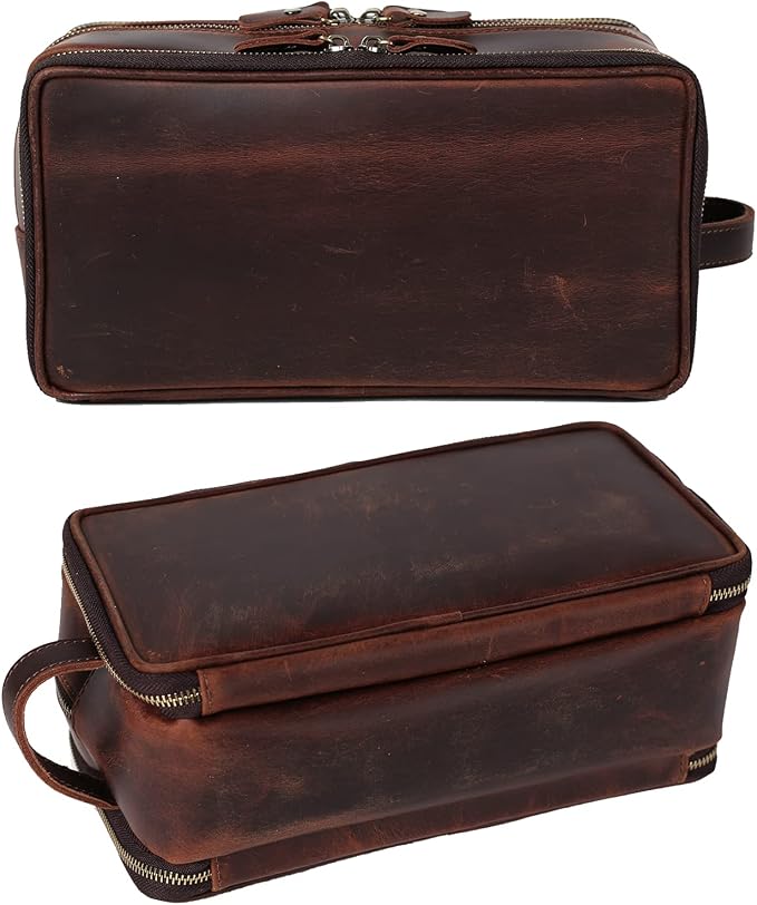Personalized Leather Toiletry Bag for Men Travel Shaving Dopp Kit-Large Cosmetic Bags Toiletries Bathroom Organizer (Coffee(full grain leather)) - Image 6