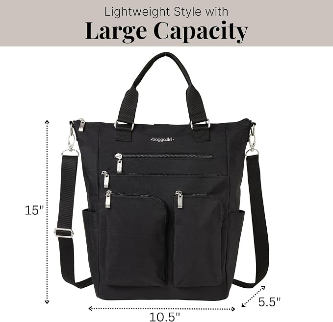 Baggallini All Set 3 in 1 Tote Backpack - 15"x10.5" Lightweight Travel Bag w/RFID Phone Wristlet - Image 3