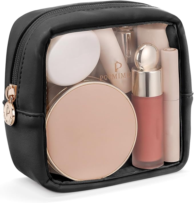 Pocmimut Clear Makeup Bag, Easy to Find Mini Makeup Bag for Purse, Travel Makeup Bag for Car, Compact Cosmetic Pouch for Daily Essentials,Black by Pocmimut